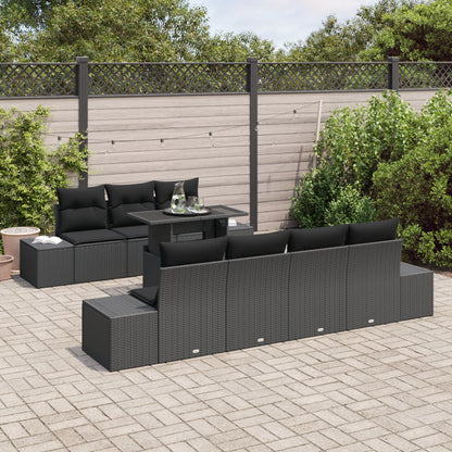 8-Delig Tuinbankstel Met Kussens Zwart Poly Rattan