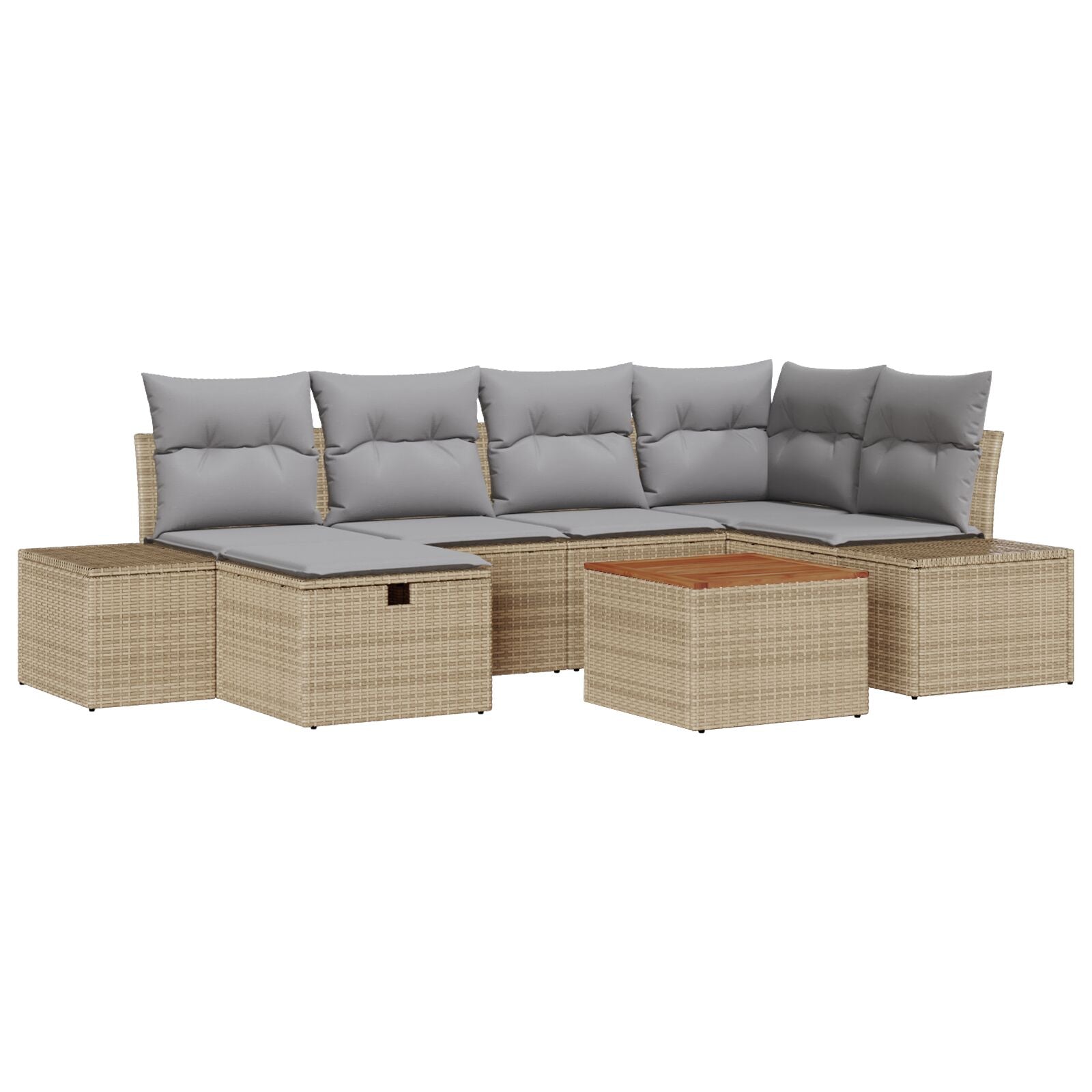 7-Delige Tuin Sofa Set Met Kussens Beige Poly Rattan