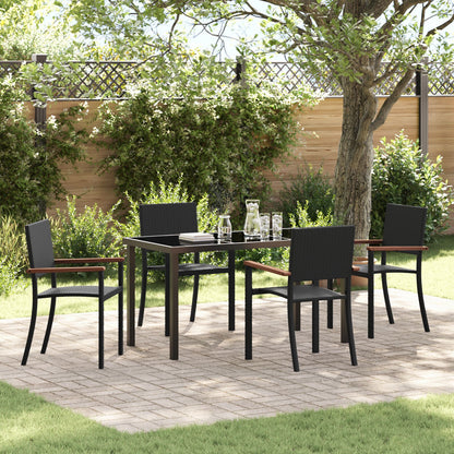 5-Delige Tuin Eetset Zwart Poly Rattan