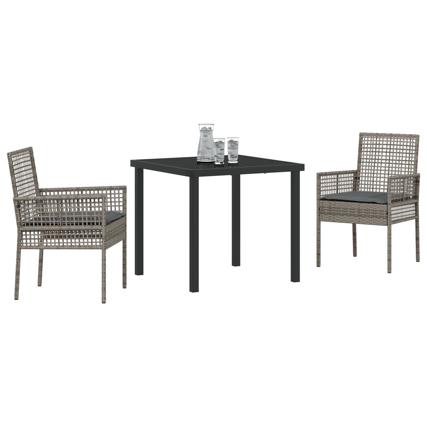 3-Delige Tuin Eettafel Set Met Kussens Grijs Poly Rattan