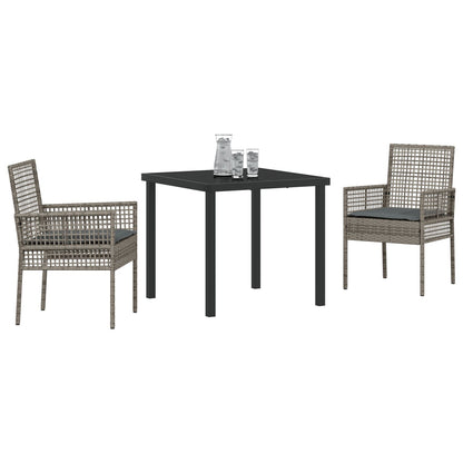 3-Delige Tuin Eettafel Set Met Kussens Grijs Poly Rattan