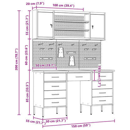 7-Delige Werkcabinet En Pegboard Set Rood Mdf En Metaal