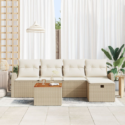 6-Delige Tuin Sofa Set Met Kussens Beige Poly Riet
