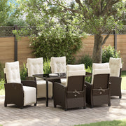 Garden dining set with cushion 7 pcs Brown poly rattan