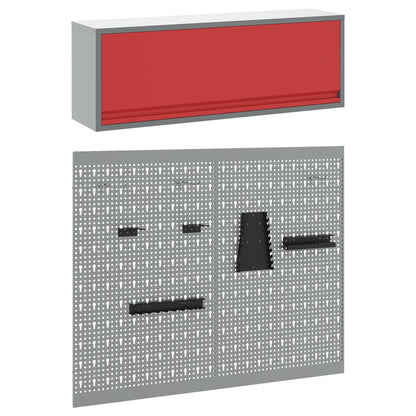 3-Delige Gereedschapskast En Pegboard Set Wandmontage Rode Metaal