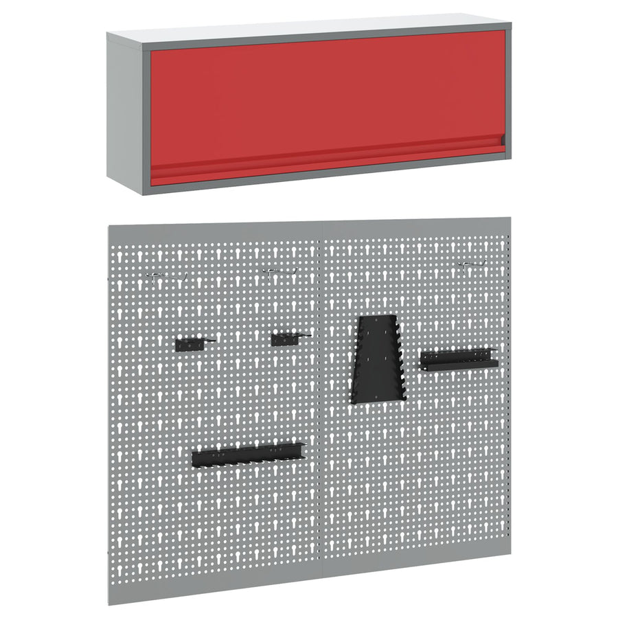 3-Delige Gereedschapskast En Pegboard Set Wandmontage Rode Metaal