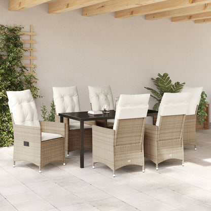 7-Delige Tuinset Met Kussens, Beige Poly Rattan