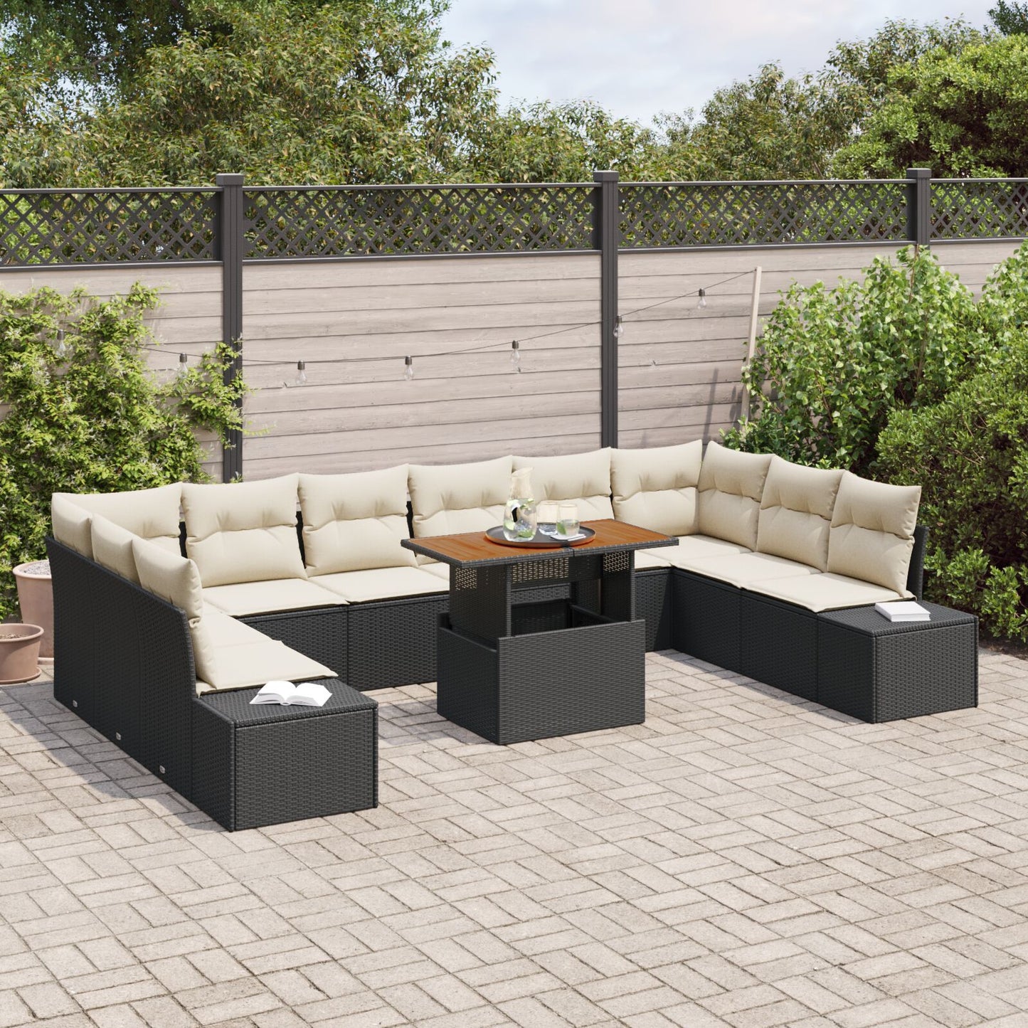 11 Delige Tuin Sofa Set Met Kussens Zwart Poly Riet