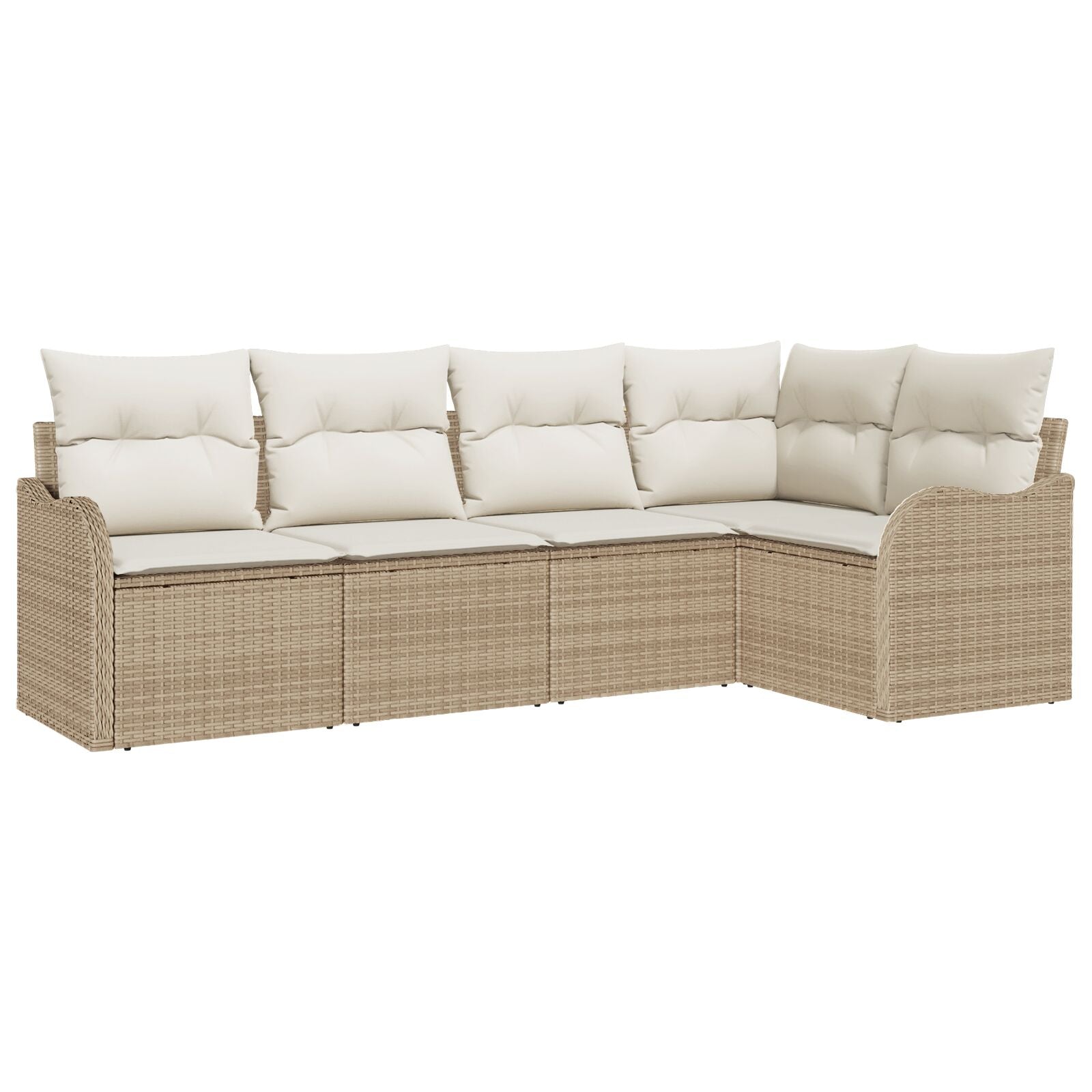 5-delige Tuin Sofa Set met Kussens in Beige Poly Riet, vidaXL 2-zits Tuin Sofa met Kussens in Beige Poly Riet