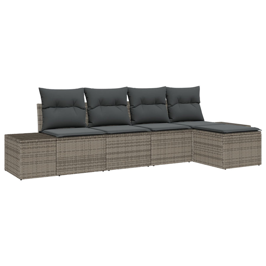 5-Delige Tuin Sofa Set Met Kussens Poly Rattan Grijs zonder tafel