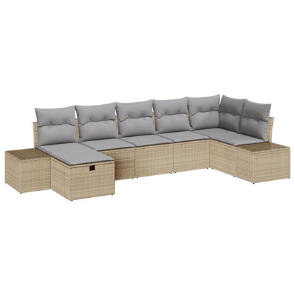 7-Delige Tuin Sofa Set Met Kussens Beige Poly Rattan
