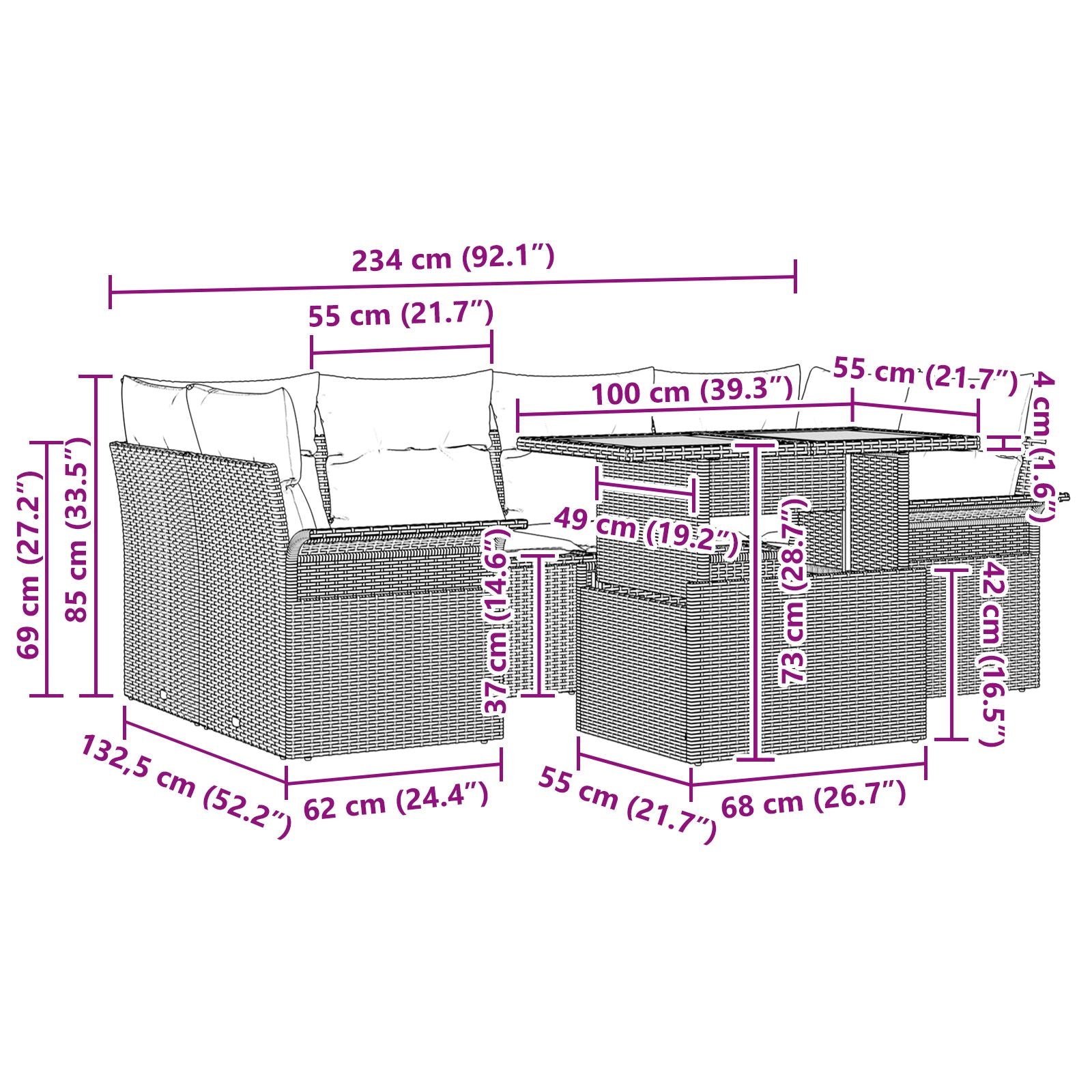 Tuin Sofa Set Set Van 7 Grijs Rattan Tuin Sofa Set Rechthoekig