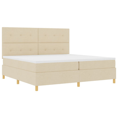 Boxspring Bed Met Matras Crème 200X200 Cm Stof Blauw