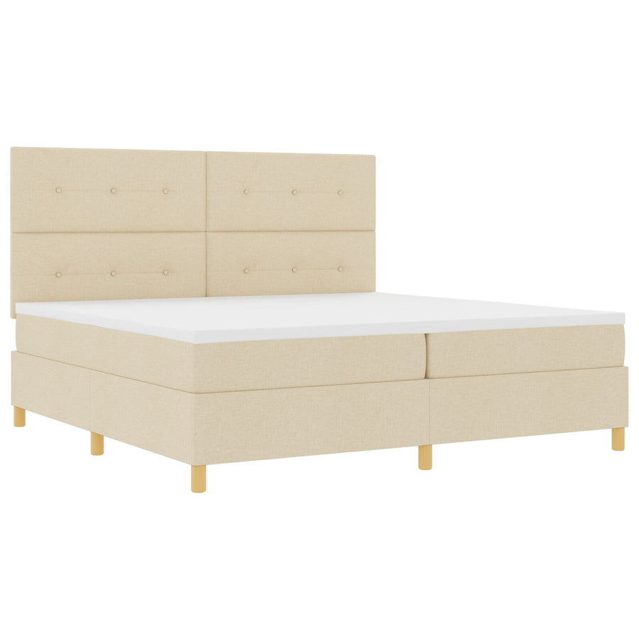 Boxspring Bed Met Matras Crème 200X200 Cm Stof Blauw