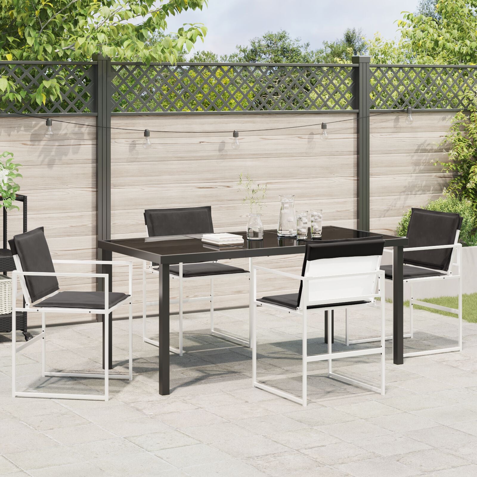 5-Delige Tuin Eetset Met Kussens Wit Textileen En Staal