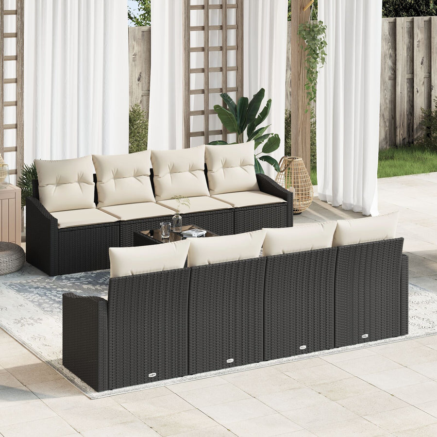 7-Delige Tuin Sofa Set Met Kussens Zwart Poly Rattan Gegalvaniseerd Staal