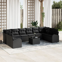 11-Delige Tuinsofa Set Met Kussens Zwart Poly Rattan