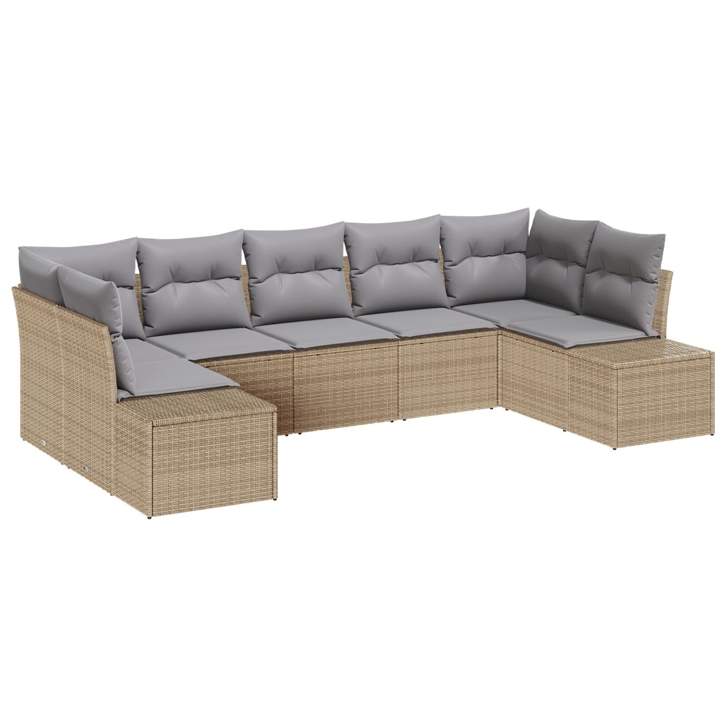 7 Persoons Tuin Sofa Set Met Kussens Beige Poly Rattan