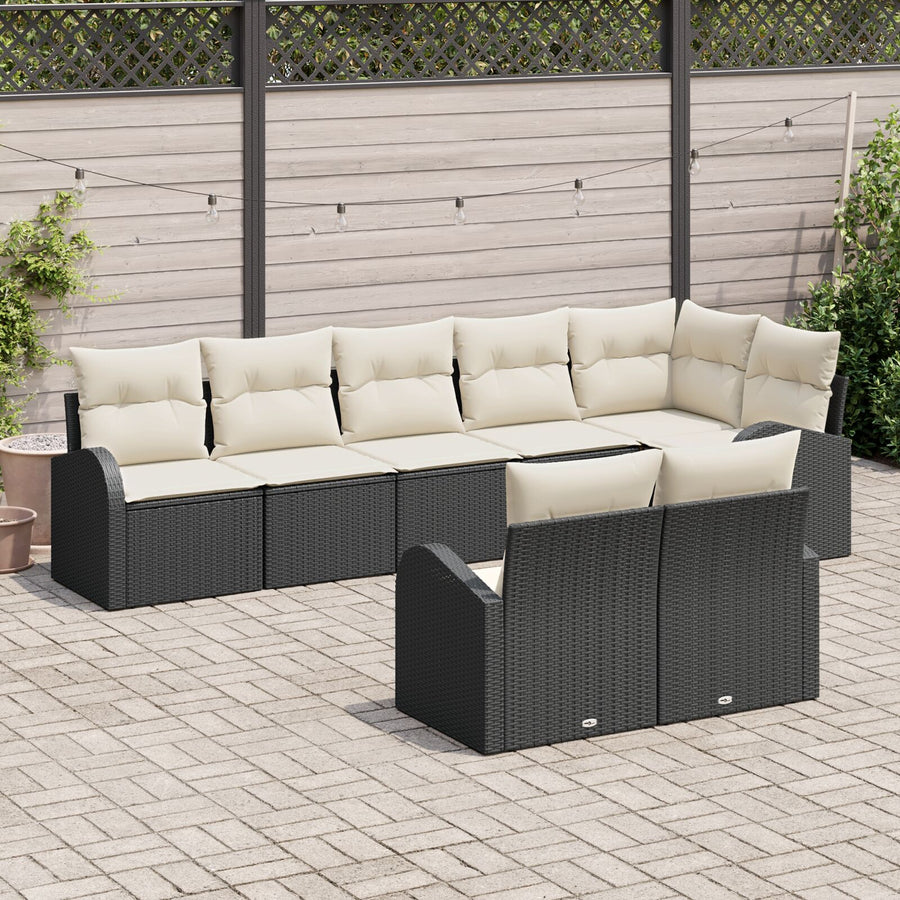 8-Delige Tuinsofa Set Met Kussens Poly Riet Zwart en crème zonder tafel