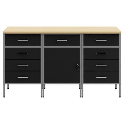 3-Delige Werkcabinet Set Zwart En Grijs Gelaagd Hout En Staal