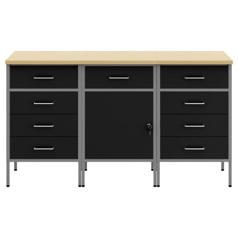 3-Delige Werkcabinet Set Zwart En Grijs Gelaagd Hout En Staal