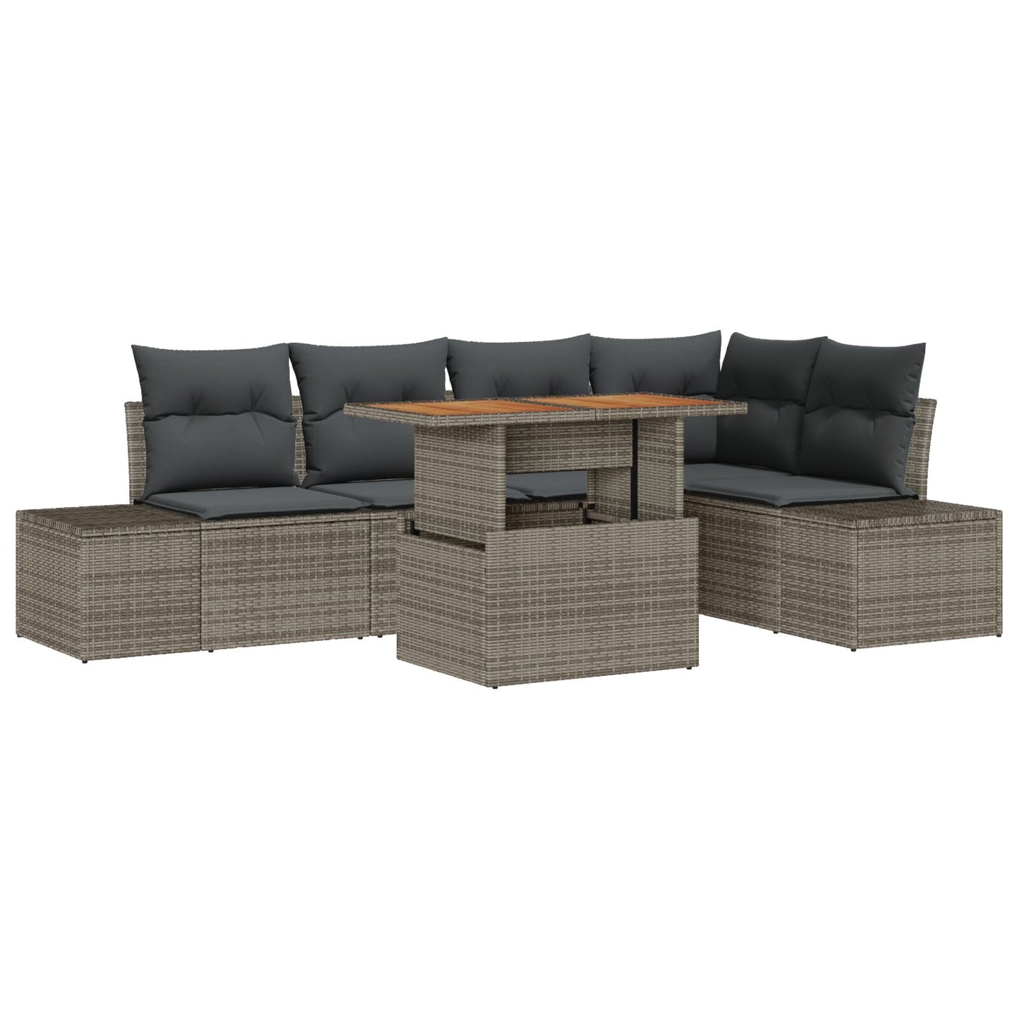 6-Delige Tuinbankset Met Kussens Grijs Poly Rattan