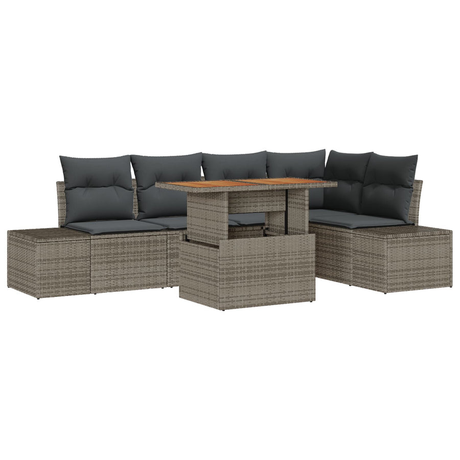 6-Delige Tuinbankset Met Kussens Grijs Poly Rattan
