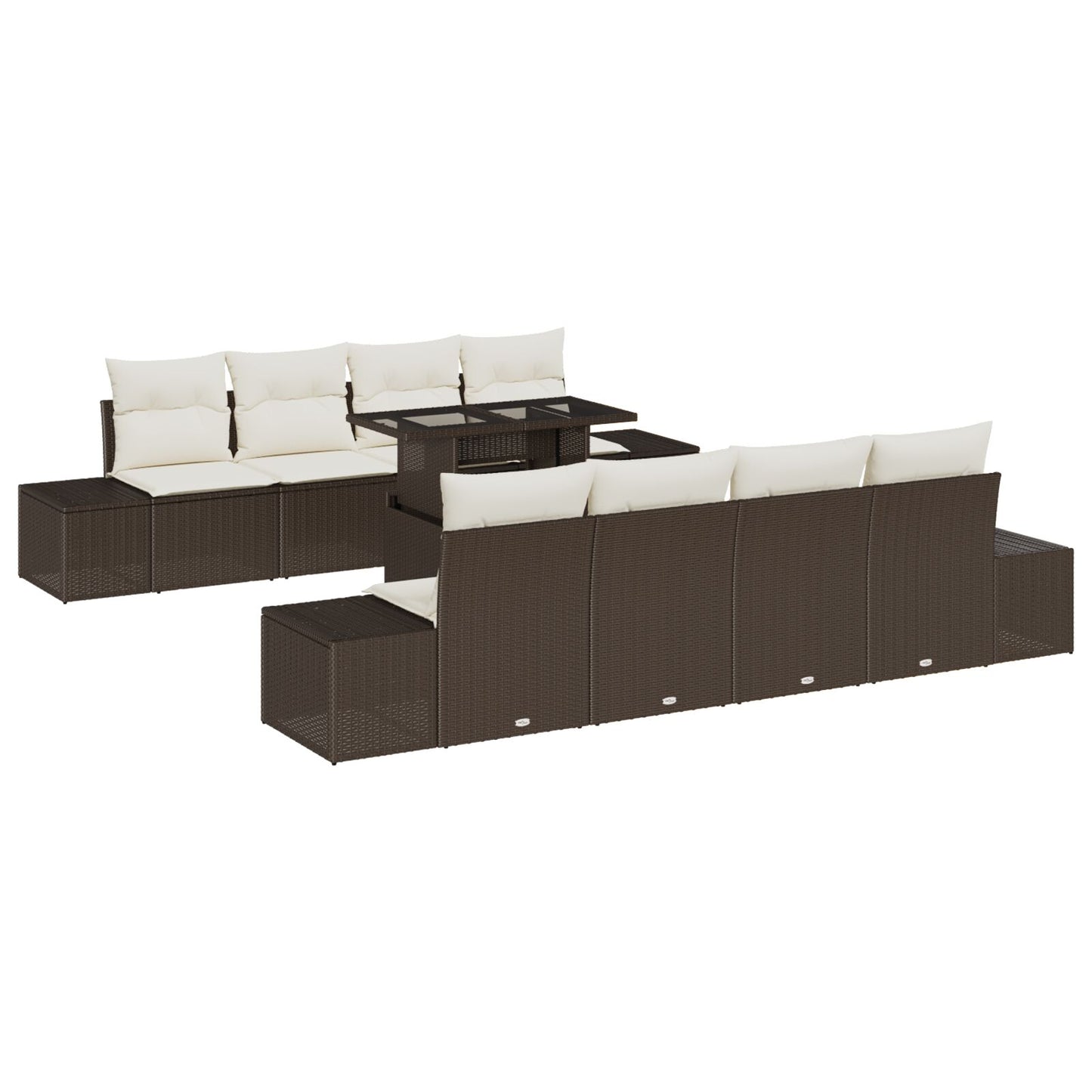 9-Delig Tuinbankstel Met Kussens Bruin Poly Rattan