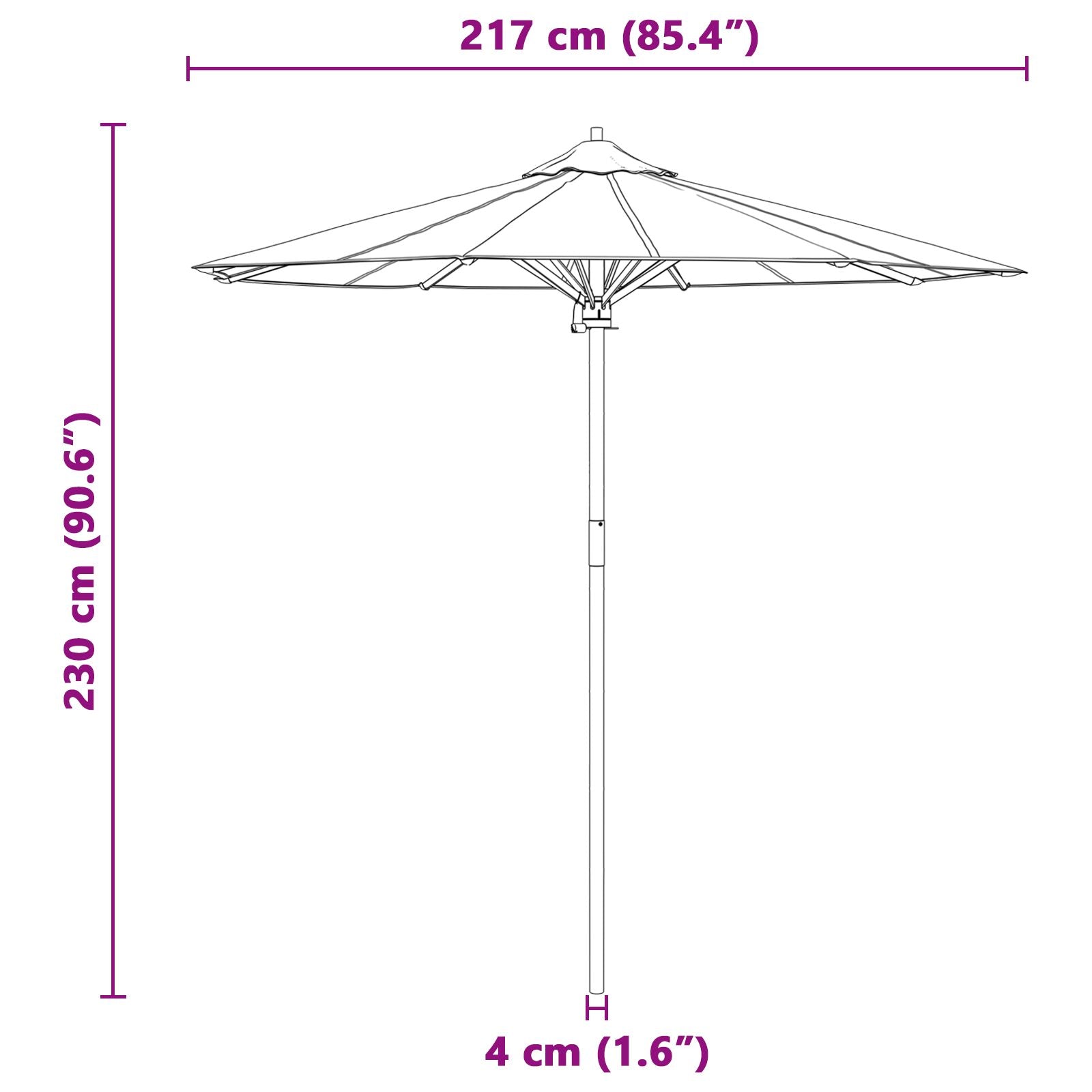 Tuinparasol 217X230 Cm Bamboe 217 x 217 x 230 cm Crème wit