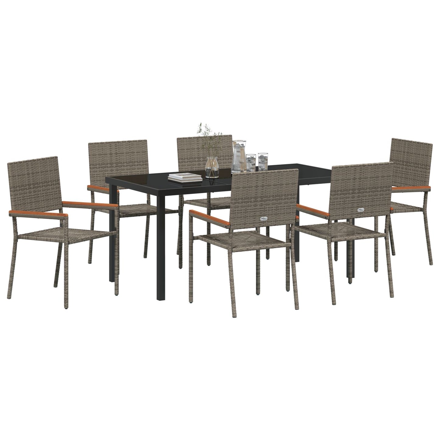 7 Persoons Tuin Eetset Grijs Poly Rattan