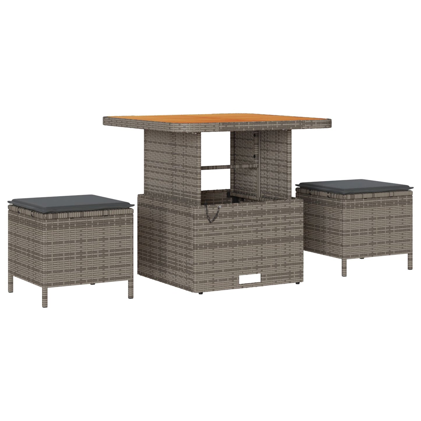 3-Delige Tuin Eetset Met Kussens Poly Rattan Acacia 80 cm Grijs 2 krukken
