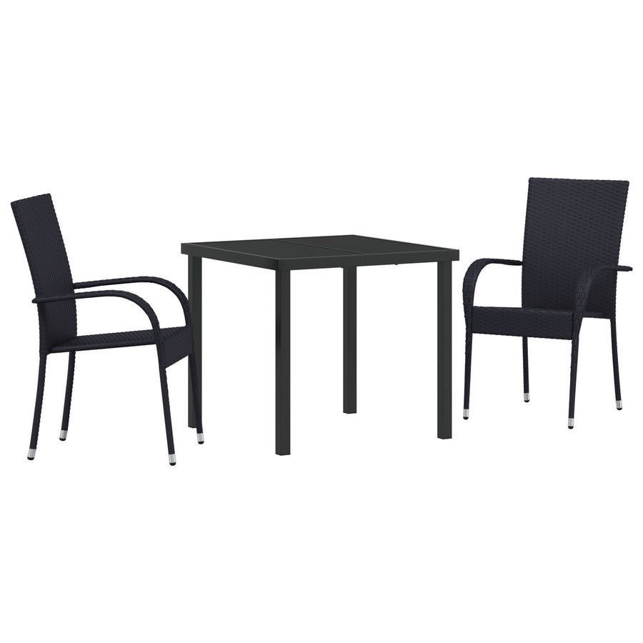3-Delige Tuin Eettafel Set Zwart Poly Rattan
