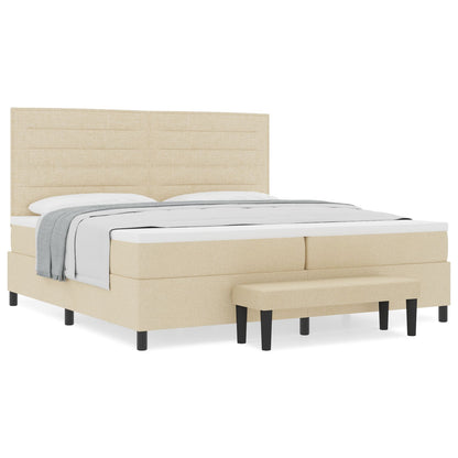 Boxspring Bed Met Matras & Bank Stof Crème 200 x 200 cm Lijnen ontwerp
