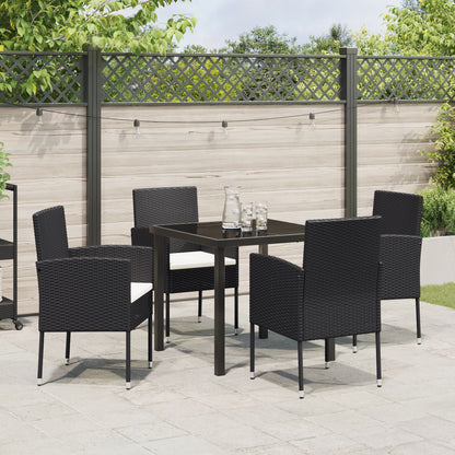 5-Delige Tuindiningset Met Kussens Zwart Poly Rattan