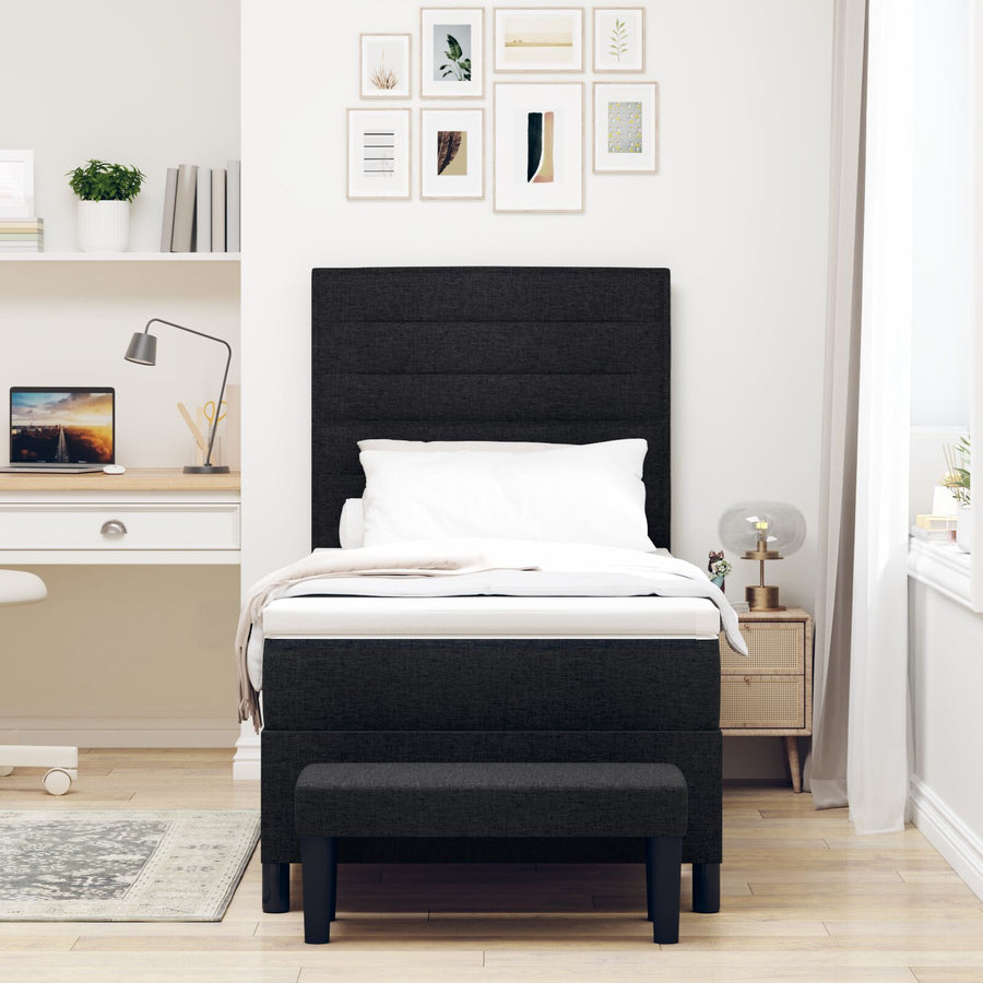 Boxspring Bed Met Matras & Bench Zwart 80X200 Cm Stof Donkergrijs