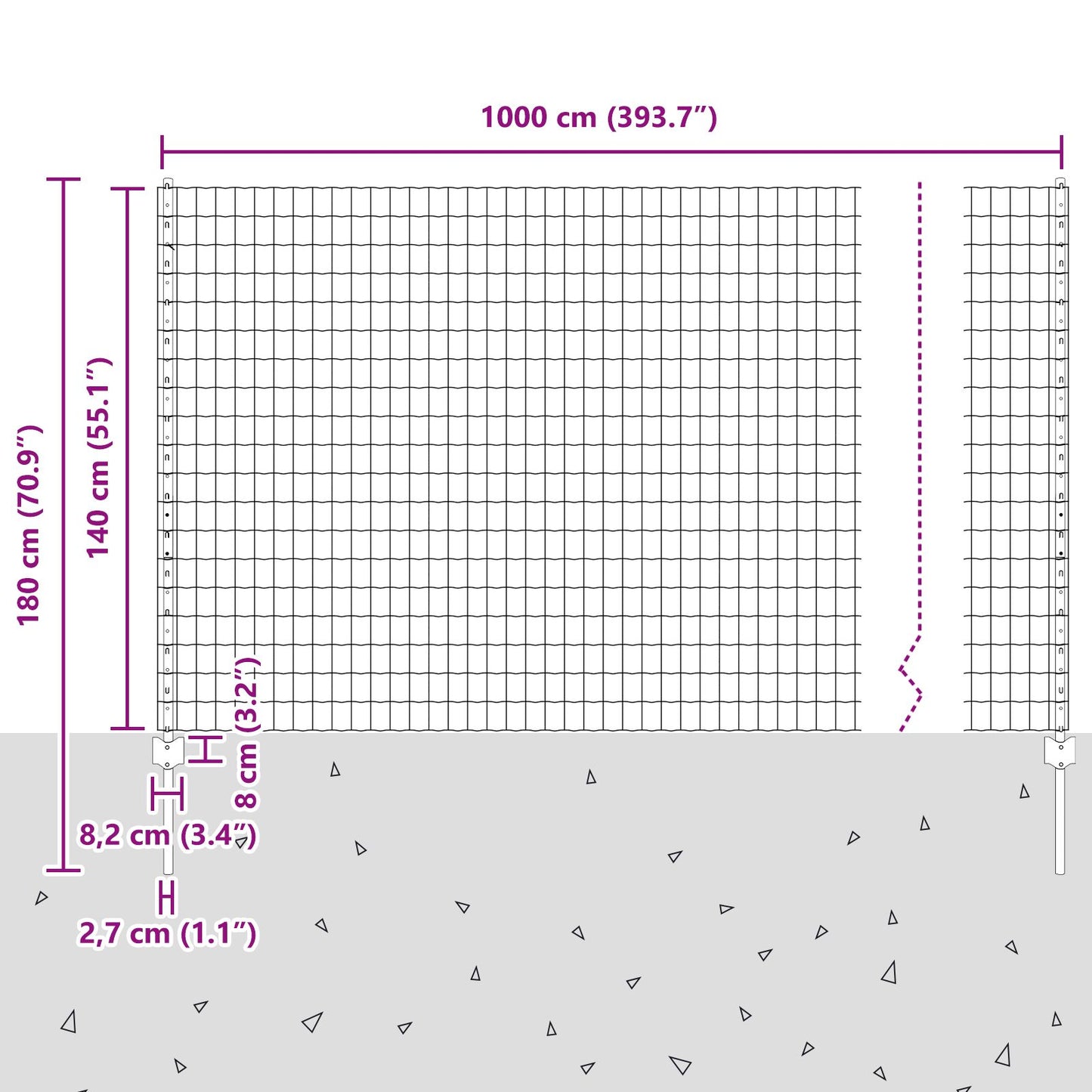 Tuinhek Set Set Van 2 Verzinkt Staal 10 X 1,4 M Duurzaam