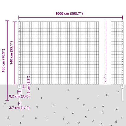 Tuinhek Set Set Van 2 Verzinkt Staal 10 X 1,4 M Duurzaam