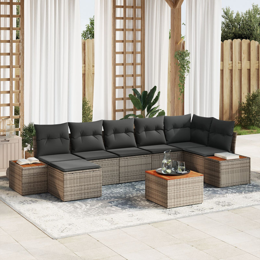 8 Delige Tuin Sofa Set Met Kussens Grijs Poly Rattan Acacia