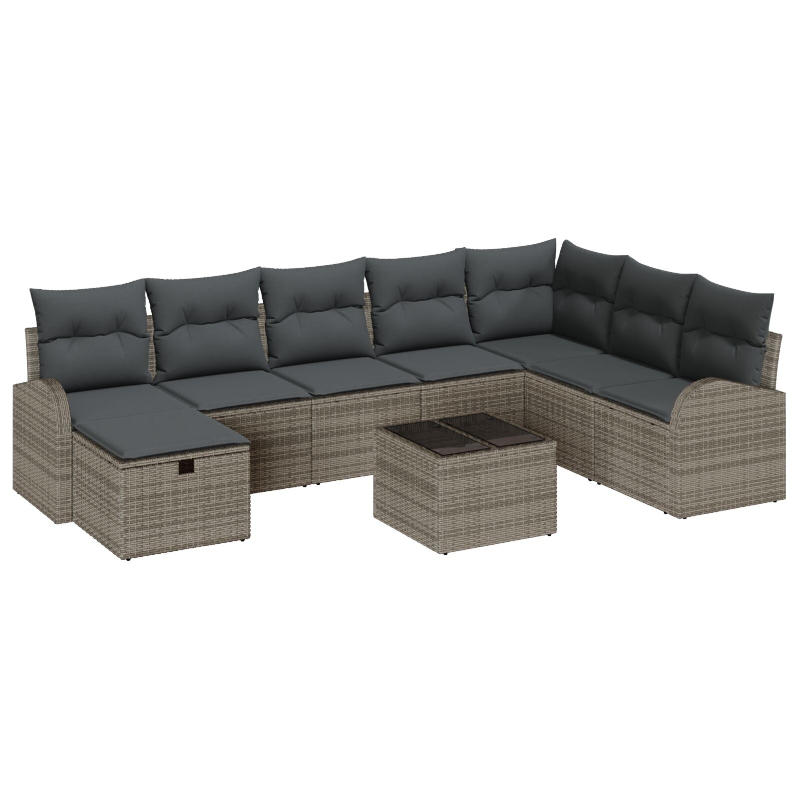 9-Delige Tuin Sofa Set Met Kussens Grijs Poly Rattan
