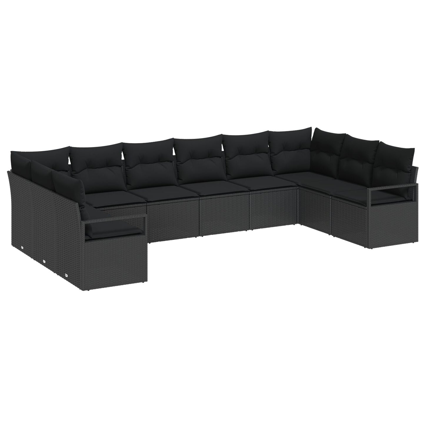 10-Delige Tuinset Met Kussens Zwart Poly Rattan,  2-Zits Tuinbank Met Kussens Zwart Poly Rattan
