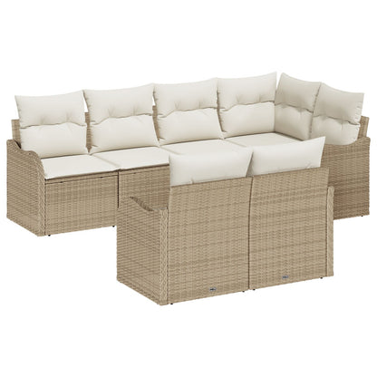 7-delige Tuinbankset met Kussens Beige Poly Rattan, vidaXL 2-zits Tuinbank met Kussens Beige Poly Rattan