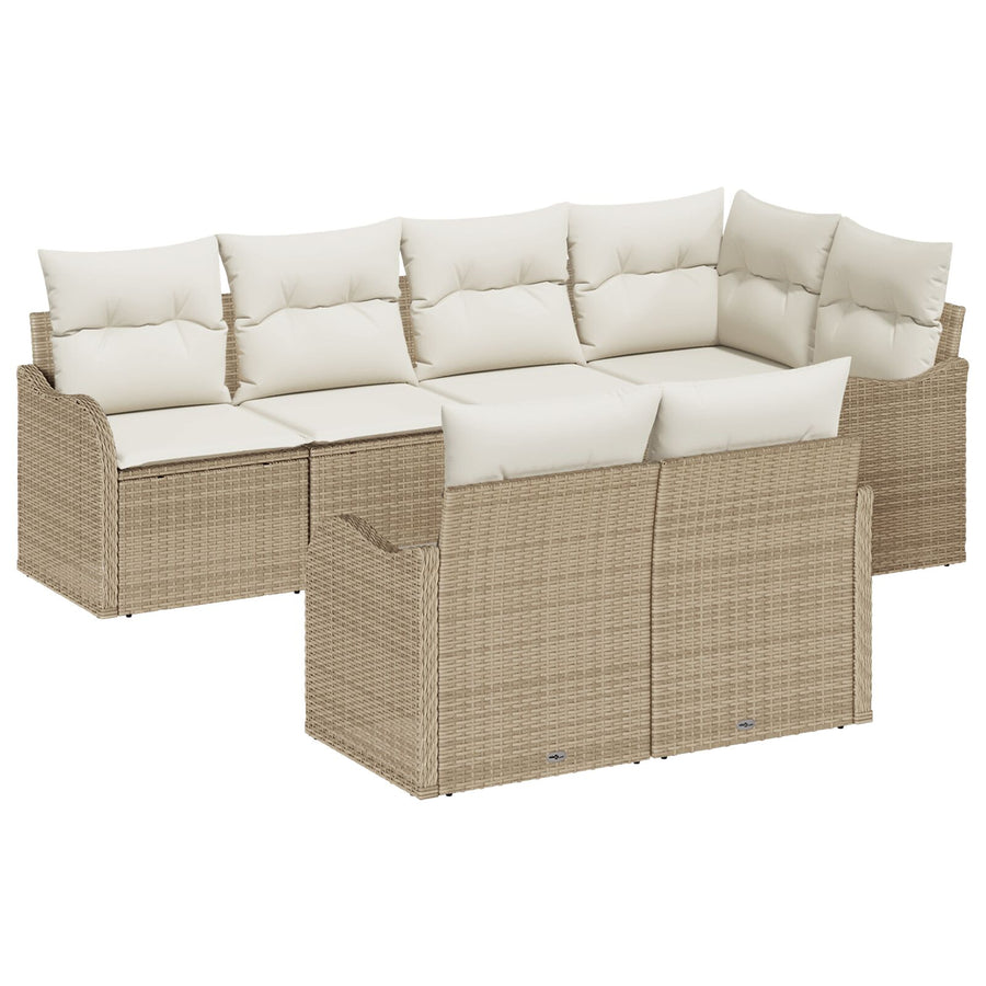 7-delige Tuinbankset met Kussens Beige Poly Rattan, vidaXL 2-zits Tuinbank met Kussens Beige Poly Rattan