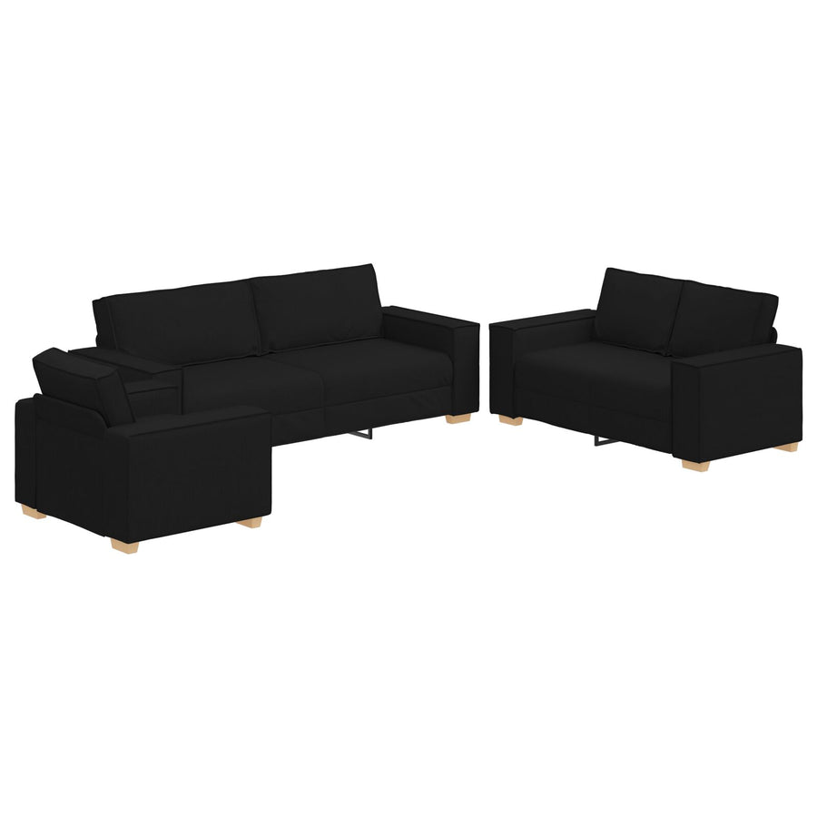 3-Delige Sofaset Met Kussens E Stof Zwart
