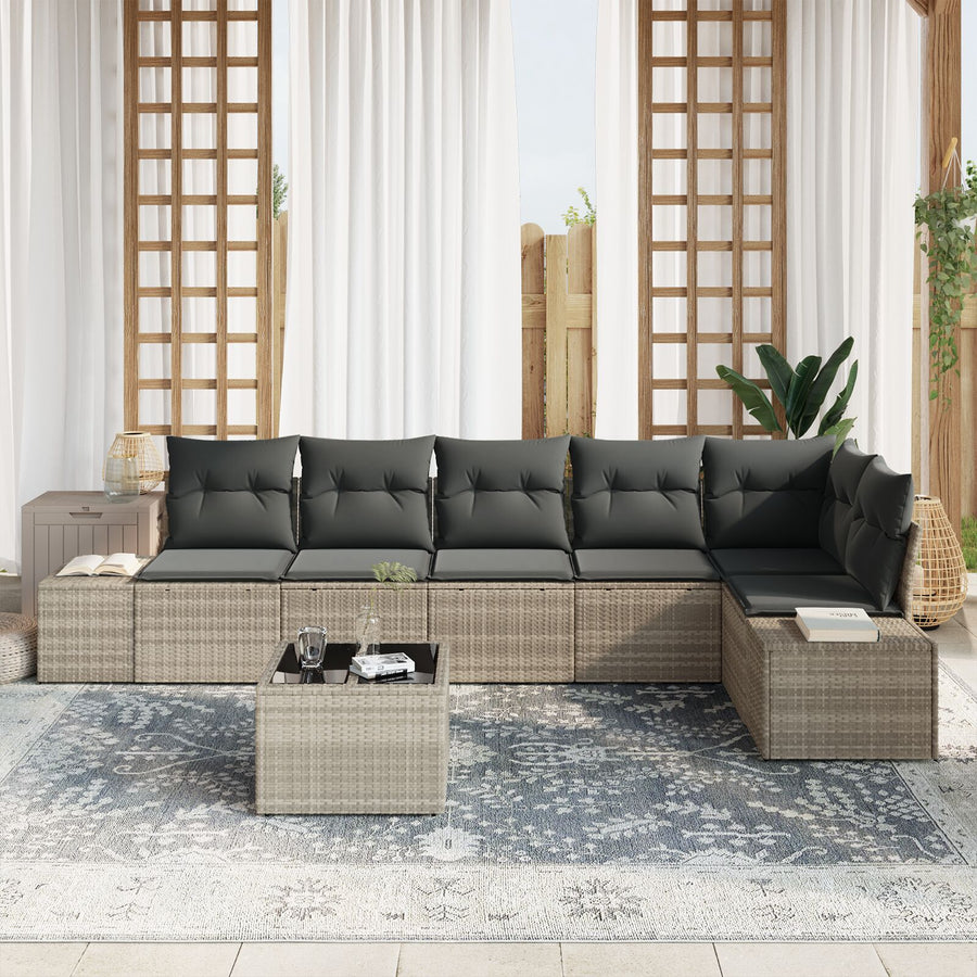7-Delige Tuinsofa Set Met Kussens Grijs Poly Riet Lichtgrijs met tafel
