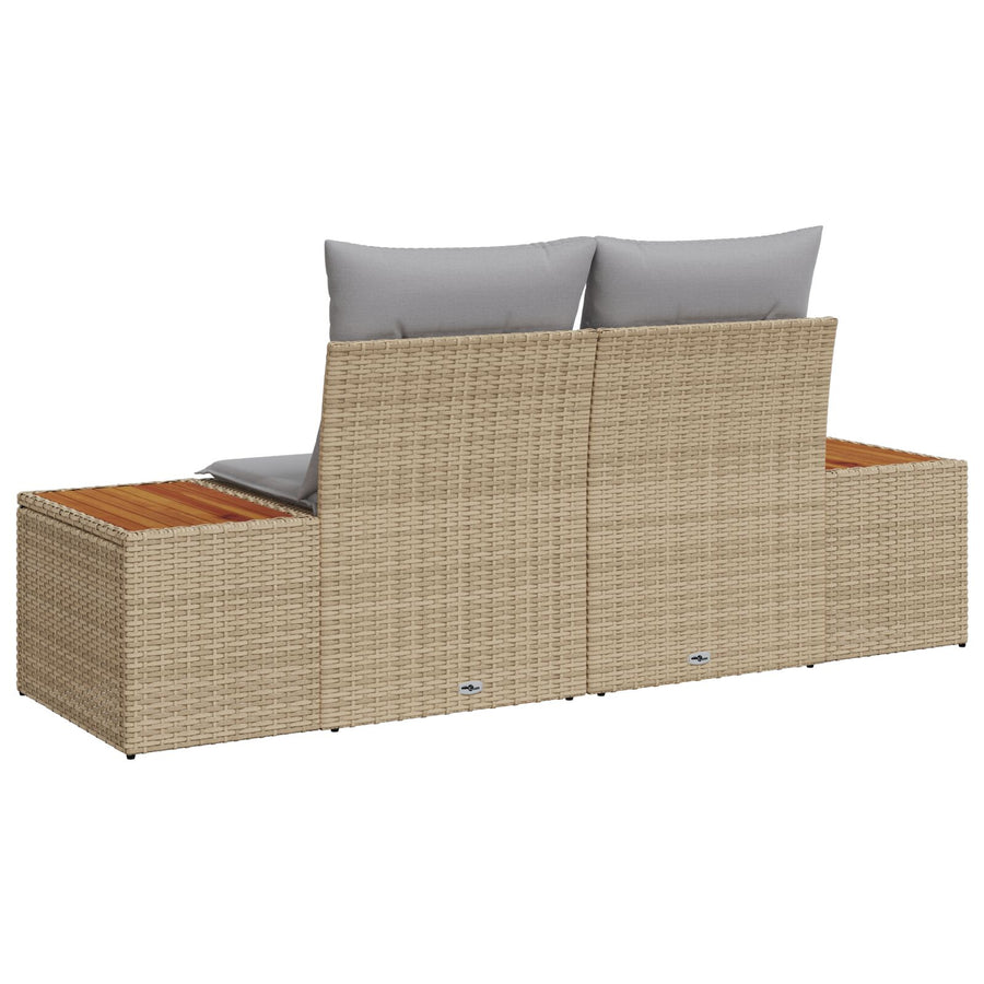 2-Zits Tu Bank Met Kussens Poly Riet Beige en grijs geen opbergruimte