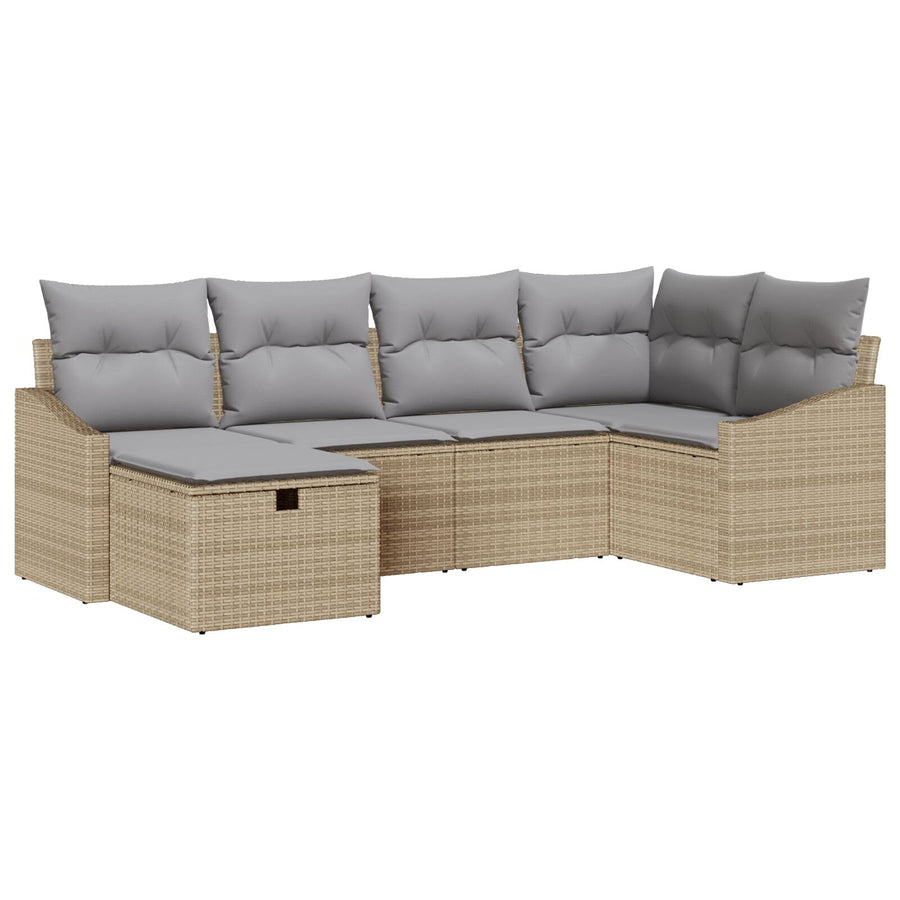 6 Delige Tuin Sofa Set Met Kussens Beige Poly Rattan