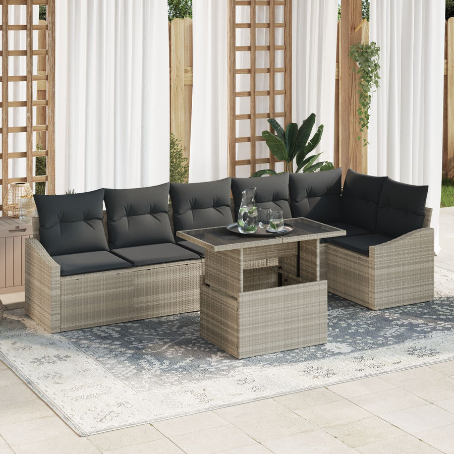 7-Delige Tuin Sofa Set Met Kussens Lichtgrijze Poly Rattan