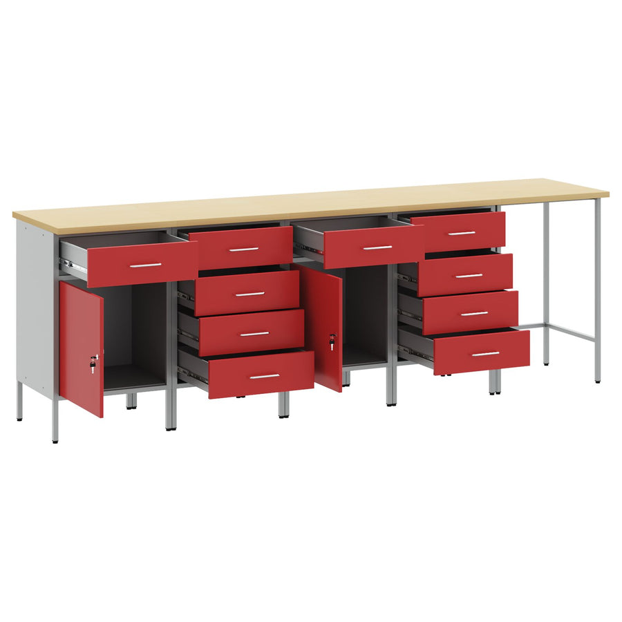 5-Delige Werkcabinet En Hoektafel Set Gelaagd Hout 4x (2x84/2x85 cm) Rood Tafel + 4x kast