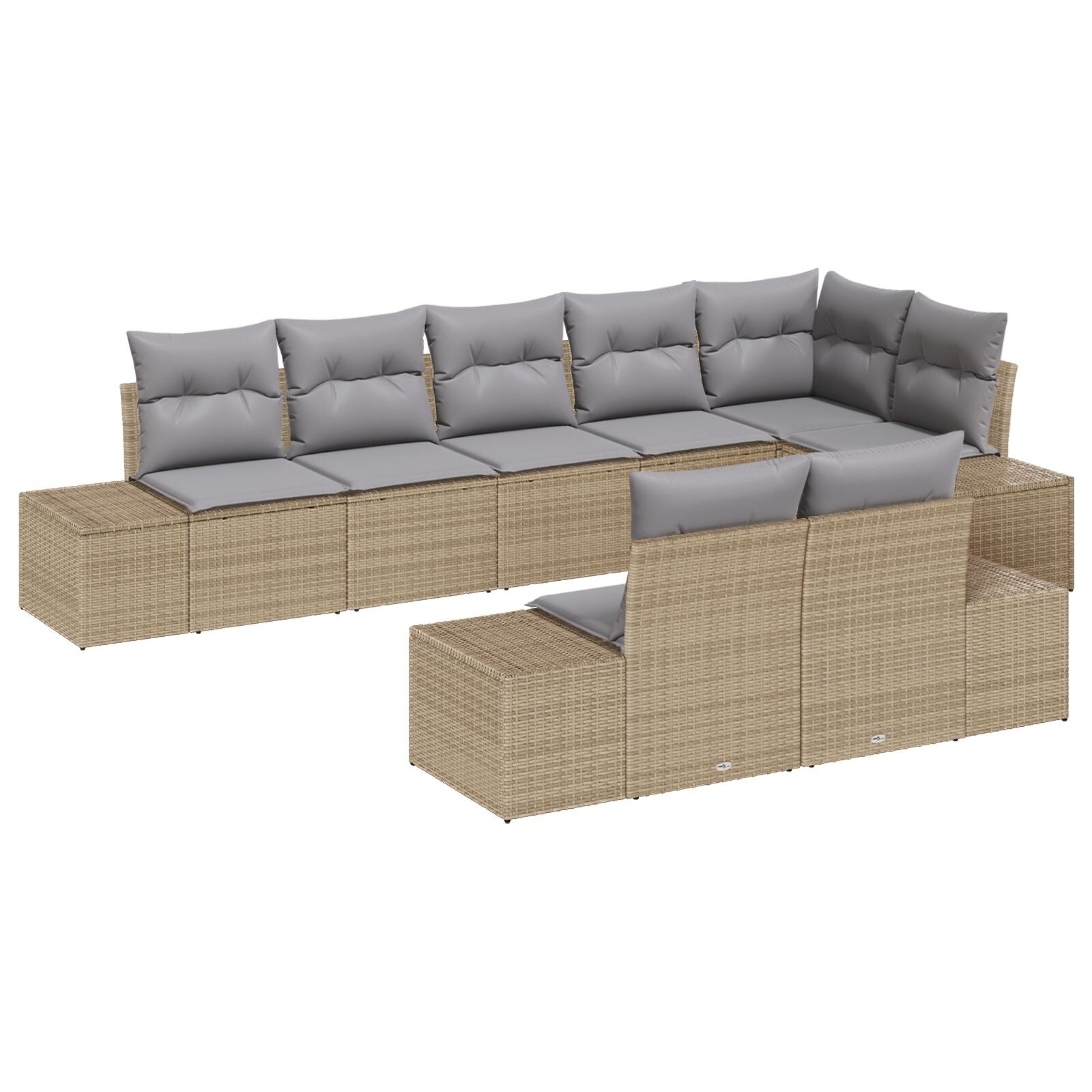 8-Delige Tuin Sofa Set Met Kussens Poly Rattan Beige en grijs zonder tafel
