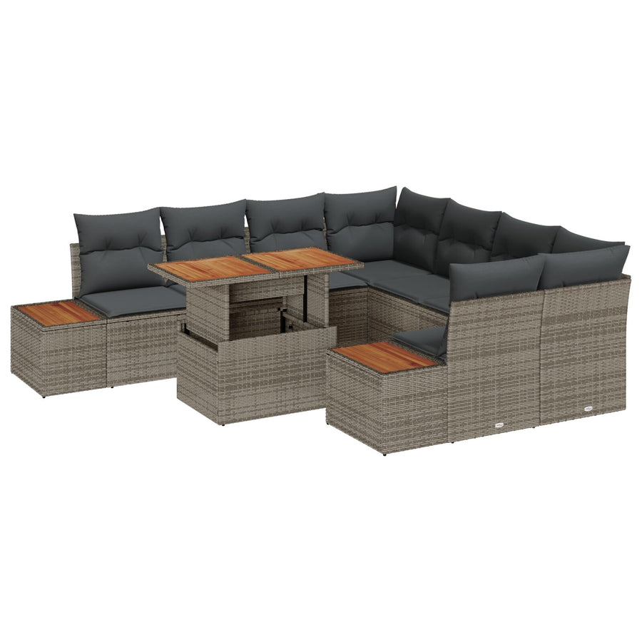 Tuin Sofa Set Set Van 9 Grijs Riet En Hout Tuin Sofa Set